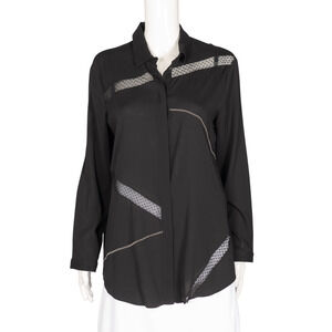 FABIANA FILIPPI Black Silk Lace Embellished Button-Up Blouse Size L